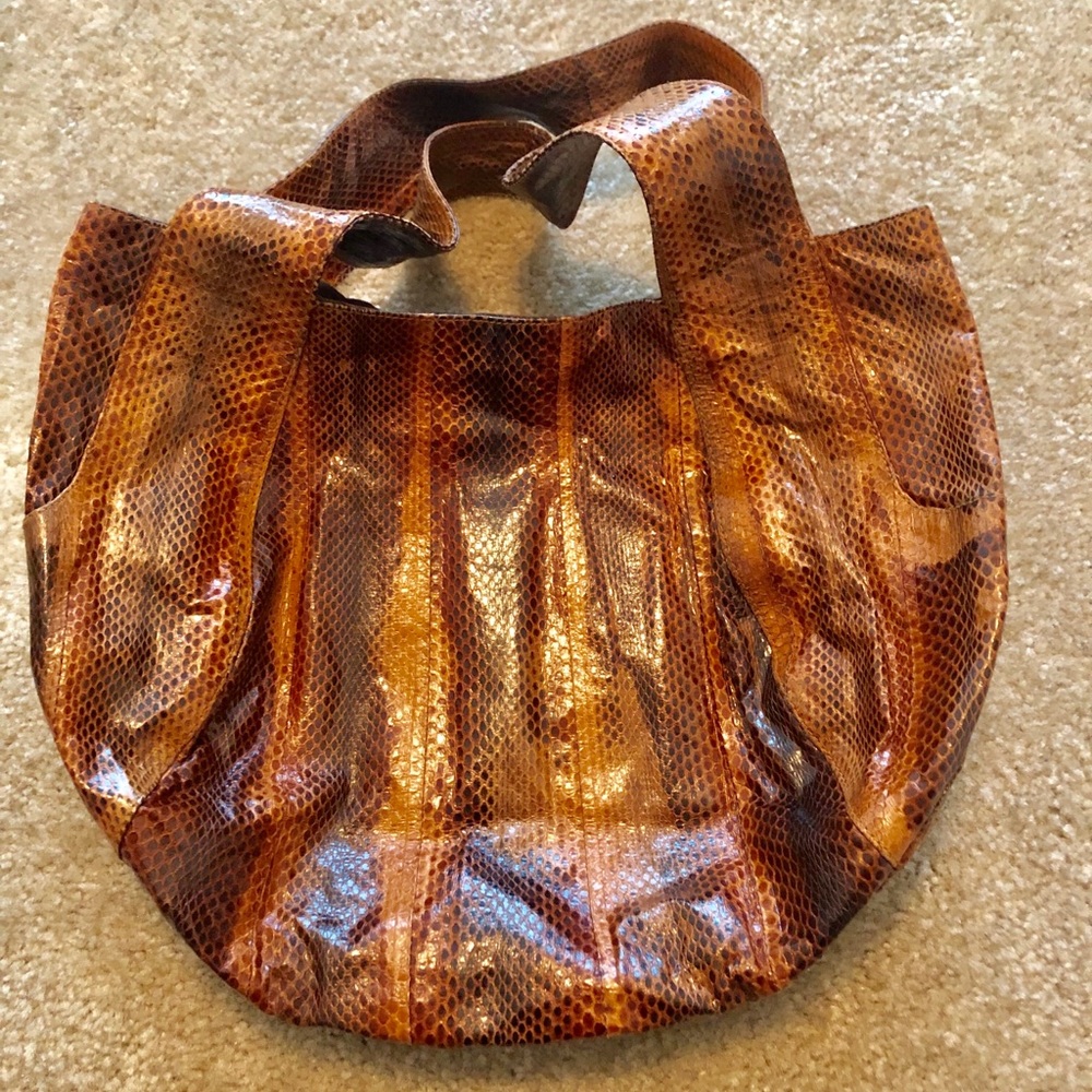 Beirn snakeskin hobo bag in camel color.